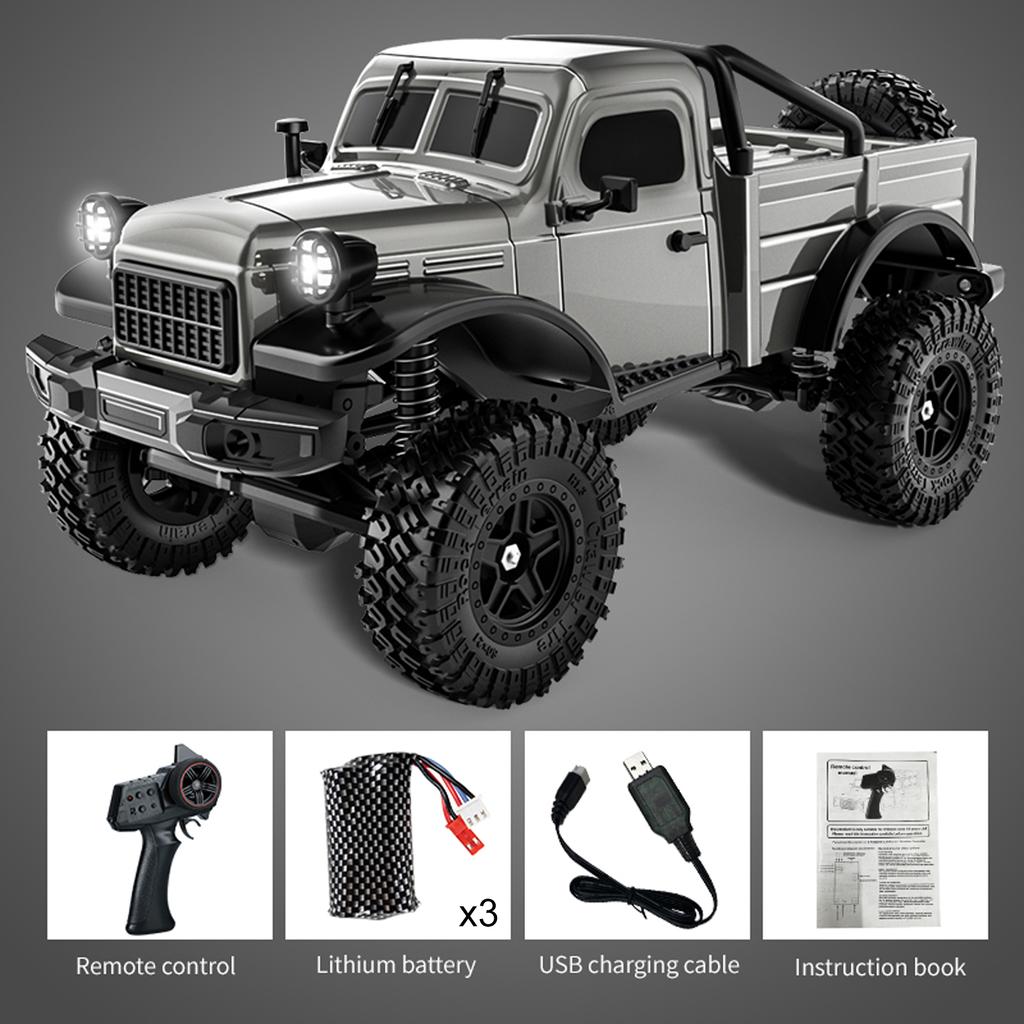 1:Машинка на радиоуправлении для бездорожья, масштаб 1:18, 2,4 ГГц, 4WD, электрический рок-кравлер со светодиодной подсветкой, 3 перезаряжаемые батареи, игрушка