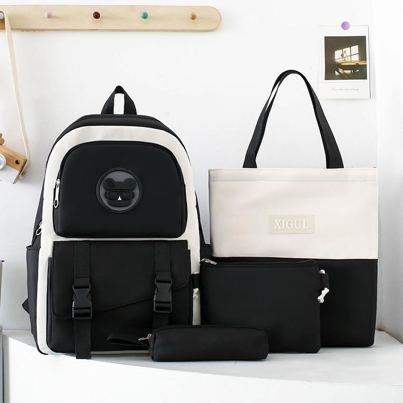 Four-Pieces Backpack Set Student Schoolbag Color Block Women's Large Capacity Backpack Campus Backpack