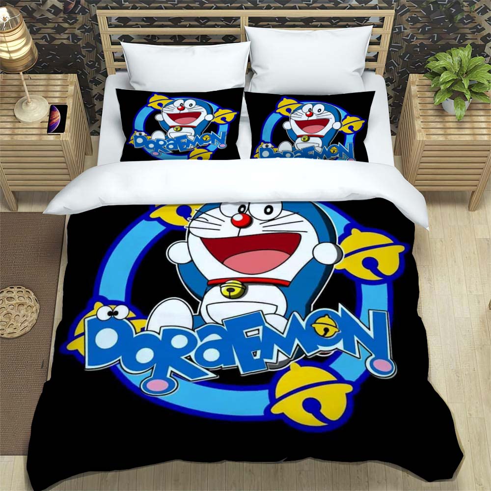 Doraemon Anime Series Bedding Set, Including Duvet Cover and Pillowcases, 3-piece Set; Bedroom Décor Can Be Customized.