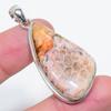 Natural Fossil"Coral Gemstone Handmade 925 Sterling Silver Pendant 1.97" R0o30