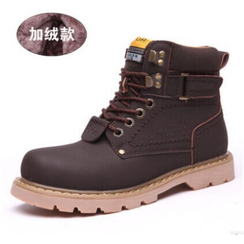 Мужские высокие рабочие ботинки, зимние, кожаные, с флисовой подкладкой, водонепроницаемые, универсальные, для пар, мужские ботинки в британском стиле
