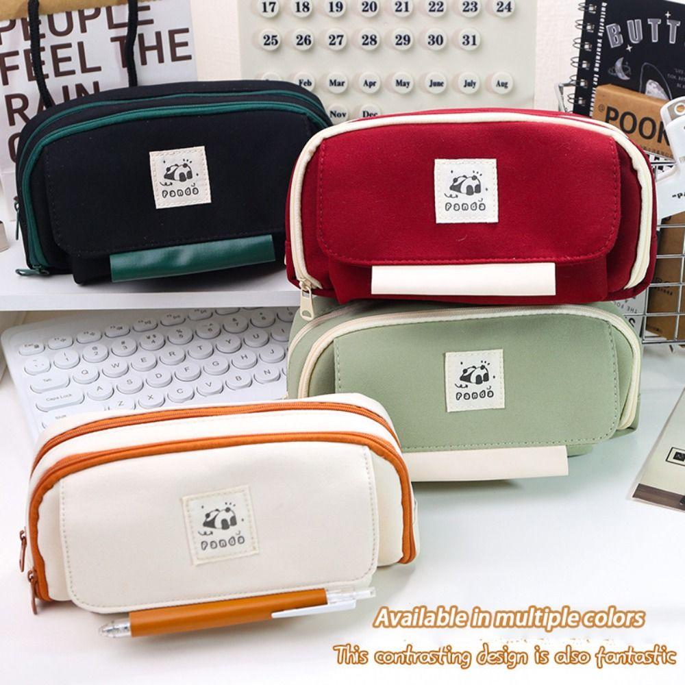 Large Capacity Pencil Case Cartoon Panda Storage Bag Durable Stationery Bag School Office Supplies