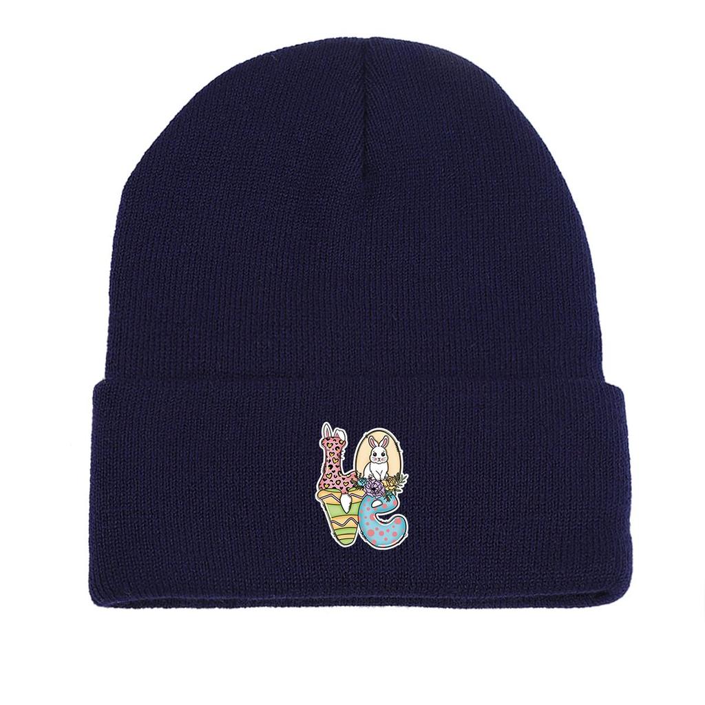 LOVE" Rabbit Warm Knit Hat Beanie, Easter Skullies Beanies Stretchable Elastic Trendy Bobble Hat Knitted Cap Beanie