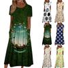 Women's Summer Casual Fashion Easter Printed Short Sleeve Round Neck Pocket Dress