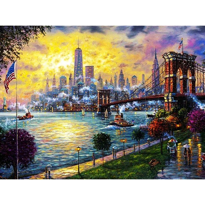 Алмазная вышивка Городской пейзаж Алмазная картина Мозаика Полный квадрат Круглый пейзаж Дрель Стразы Картина Искусство