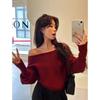 Slant Shoulder One-word Neck Sweater Gentle Knitted Sweater Autumn and Winter Temperament Single Wear Inside Loose Slant Shoulder Bottoming Top