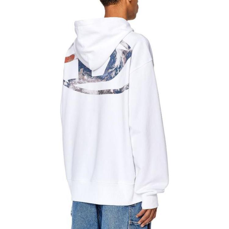 Diesel Ss23 Logo Kangaroo Pocket Hooded Drawstring Sweatshirt Men sweatshirt White A110800JFAV-100
