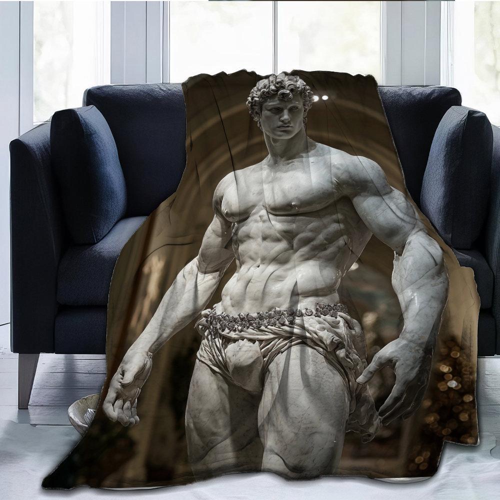 European Fitness Male Sculpture Flannel printed blanket suitable for all seasons suitable for living room office sofa and travel
