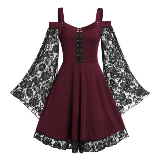 Женское готическое платье с открытыми плечами и длинными расклешенными рукавами на талии, плотное бандажное вечернее платье