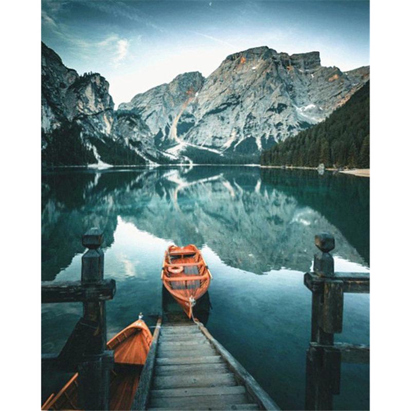 Full Round Drill DIY Diamond Painting Boat Full Round Drill Lake Scenery Embroidery Cross Stitch Home Decor Gift
