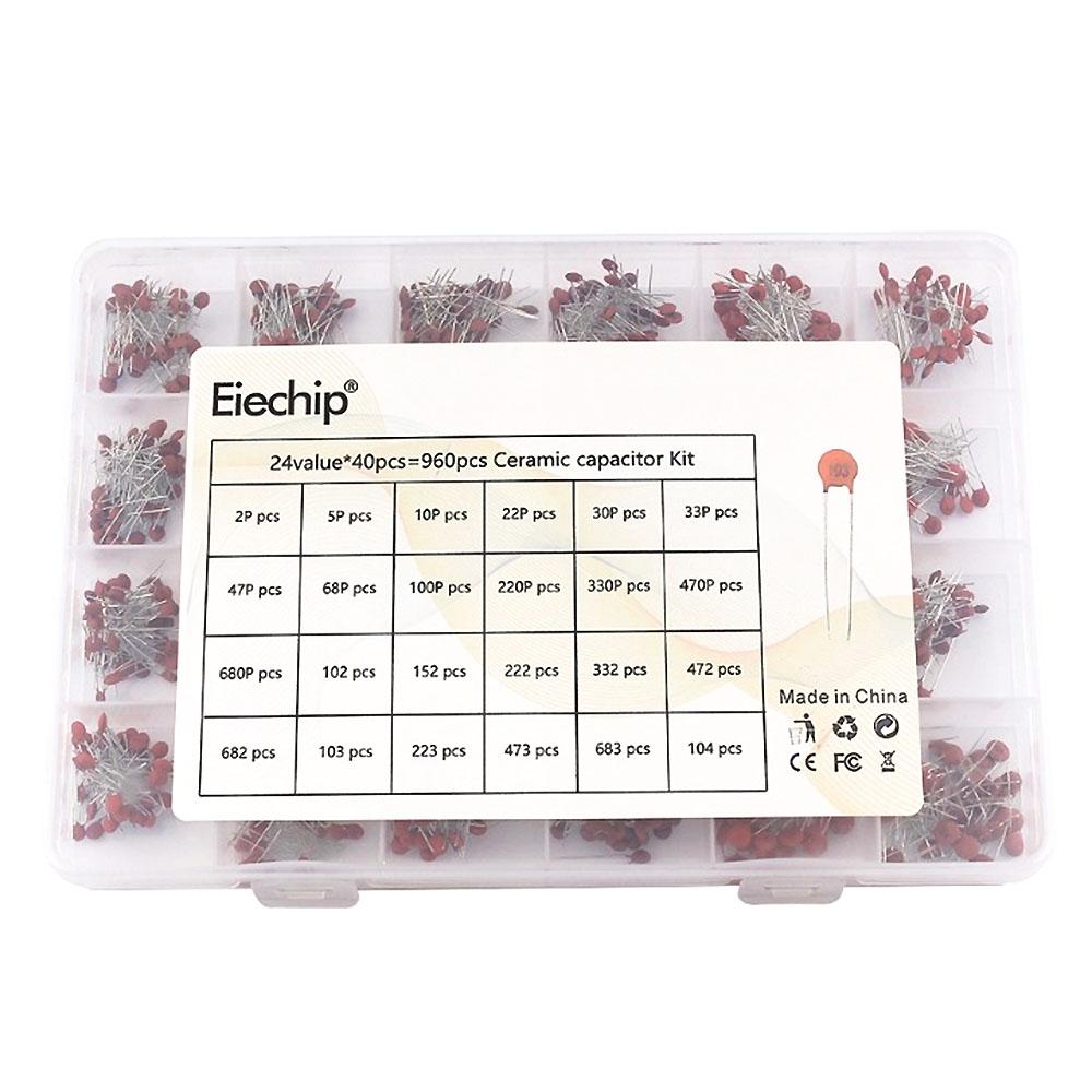 960 шт. 24 значения 2PF~0.1UF 100nf керамический конденсатор комплект, 50 В конденсатор ассорти комплект образцы Diy электронные компоненты пакет