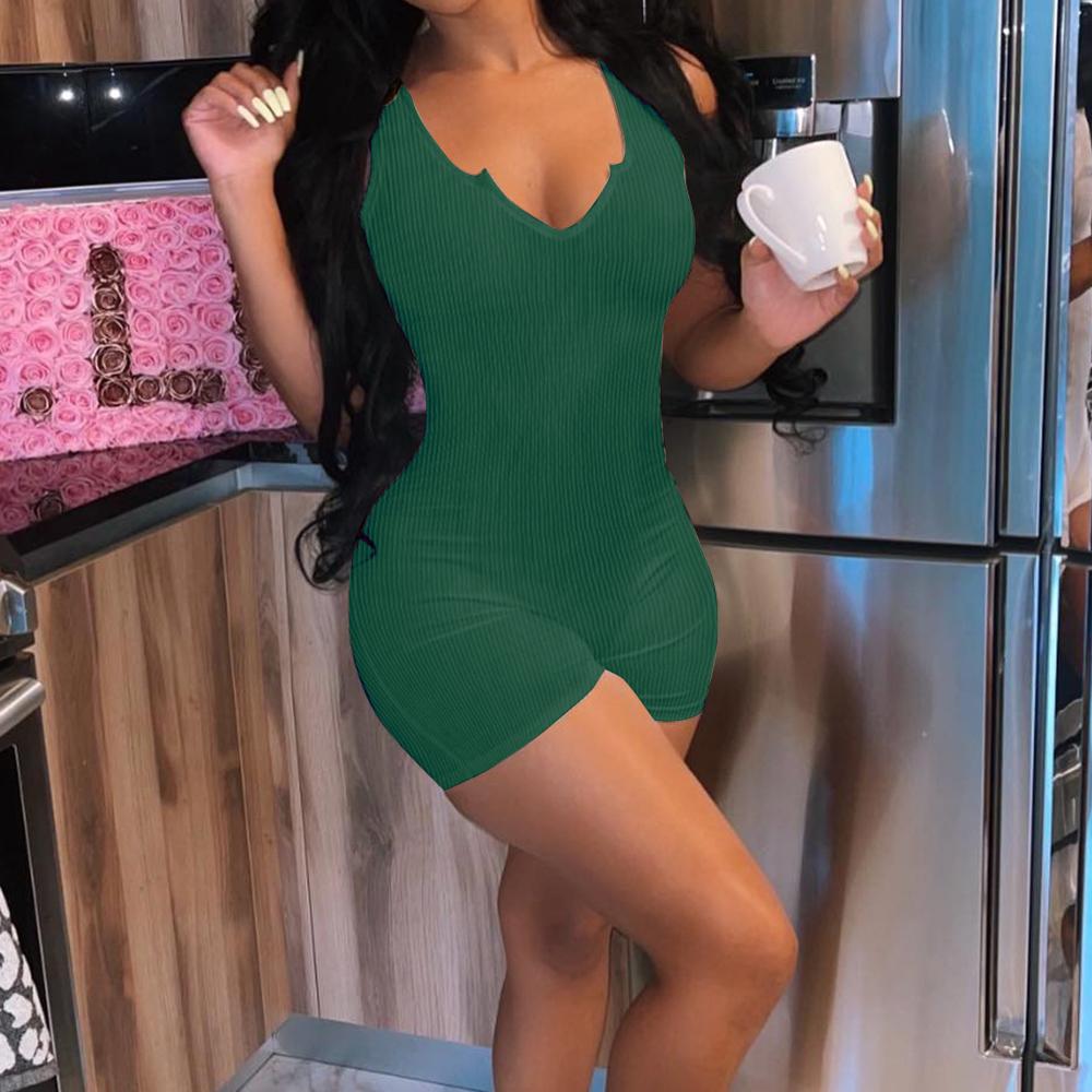 Женский сексуальный ребристый боди без рукавов, эластичный трико, шорты, комбинезон, комбинезон