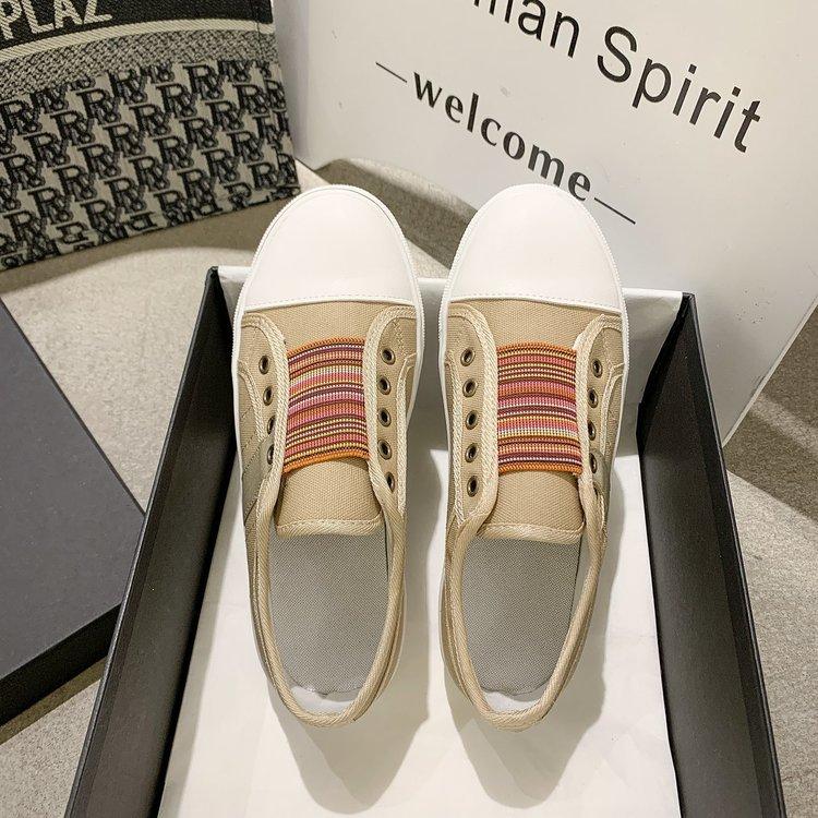 Женская обувь больших размеров wish2025 новая с круглым носком эластичная парусиновая обувь женская повседневная одинарная обувь на плоской подошве размер