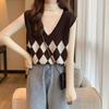 Rhombus Knitted Sweater Women's Vest Spring and Autumn New Pullover Outside College Style Fashion Vest Vest