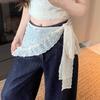 Irregular Streetwear Sweet Lace Flower Women's Skirts Through Strap Curtain Butt See Fungus Vin S1S1