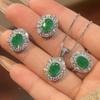 Huayue Jewelry Set S Silver Needle Earrings Necklace Simulation Paraiba Emerald Female