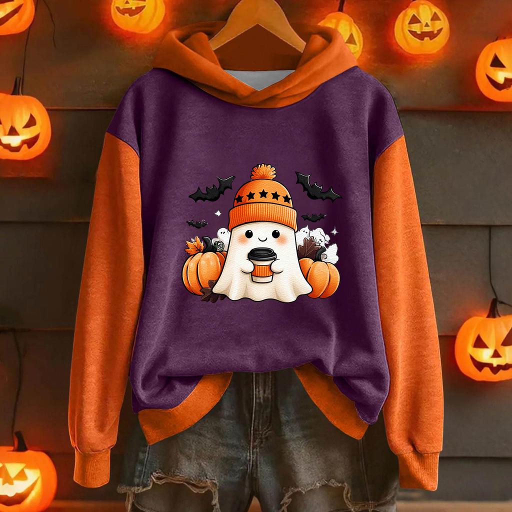 Женская повседневная модная толстовка с капюшоном и длинными рукавами с принтом на Хэллоуин