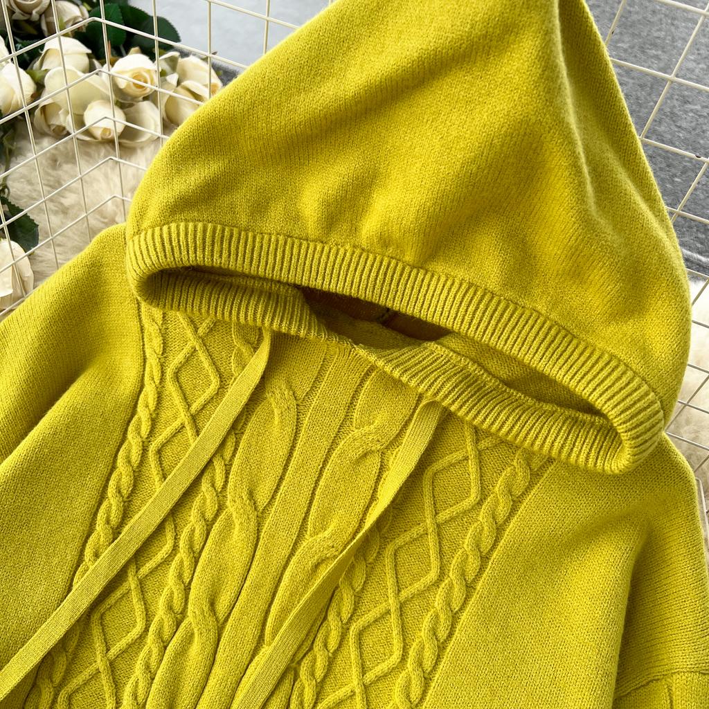 Осенне-зимний женский вязаный свитер, спортивный костюм, модный пуловер с капюшоном, топы и широкие брюки, комплект из двух предметов