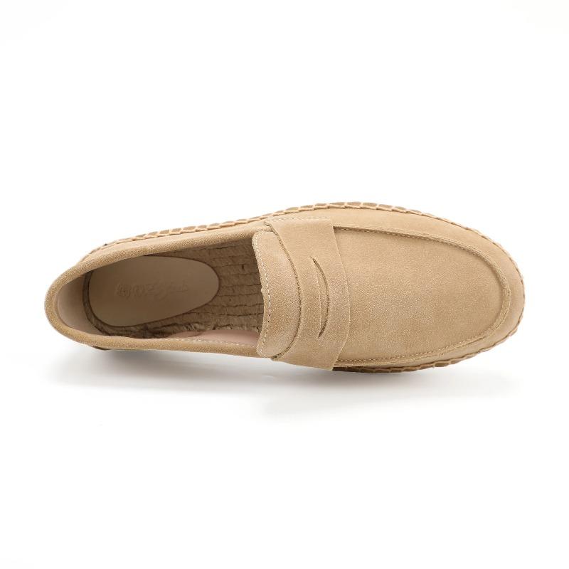 LUXSOLE Мужские джутовые эспадрильи Лоферы без шнуровки Коровья замша Кожа Повседневная обувь