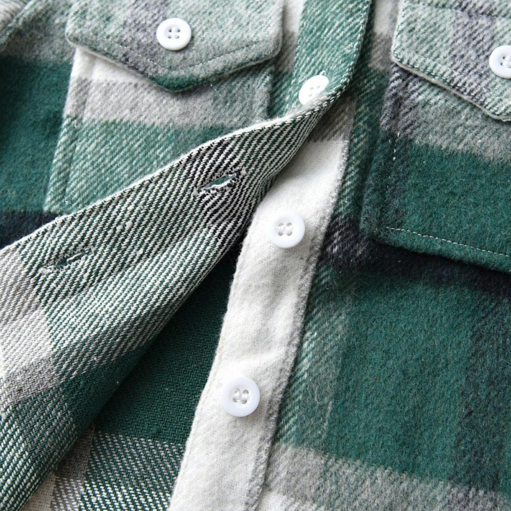 Детская клетчатая рубашка, весенне-осеннее пальто-рубашка с двумя карманами на груди