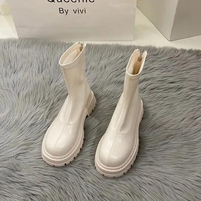 Мода 2024 года, горячая распродажа, женская обувь, женские ботинки на молнии, весна-осень, круглый носок, однотонные, короткие, на платформе, на толстом каблуке, модные ботинки