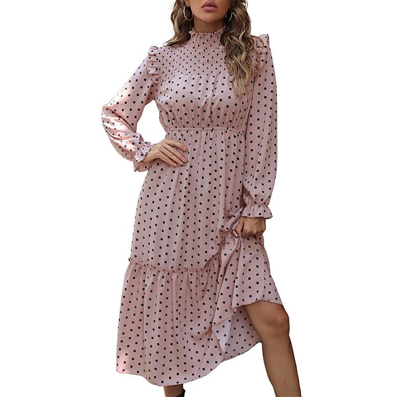 Temperament and Elegance Outer Wear Fashion Women's Fall Range Ruffle Long Sleeve Polka Dot Dresses