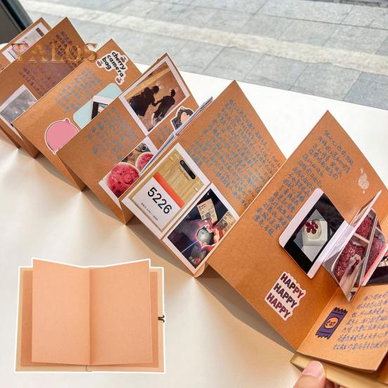 Accordion Photo Album Stretchable Kraft Paper Scrapbook Folding DIY Souvenir Book Scrapbook Album Gift for Wedding Birthday Graduation