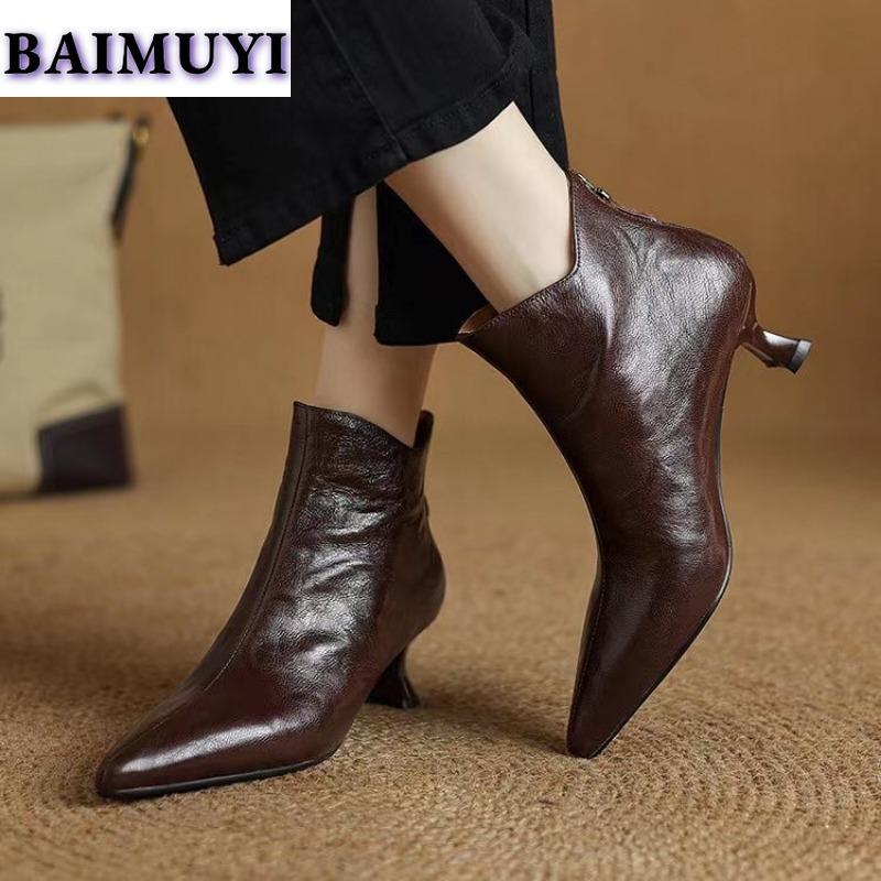 Сексуальные женские ботильоны с острым носком на шпильках, кожаные ботинки, зима 2025 года, новые зимние ботинки «Челси», гладиаторские ботинки в стиле ретро, женские ботинки