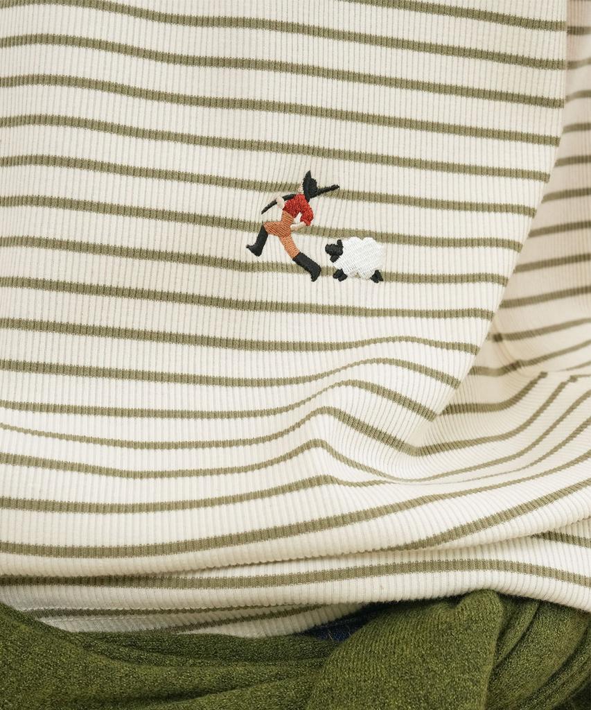 GENERALIDEA Man Minimal Embroidered Stripe Short Sleeve T-Shirt [Olive] / Gf1Mts006