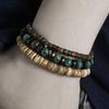 Многослойный набор браслетов, Ретро мужской браслет из африканской бирюзы и деревянных бусин.