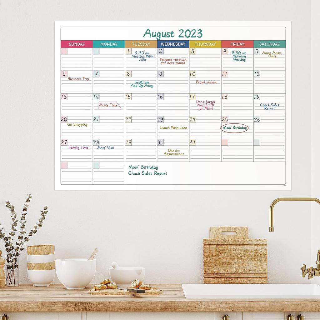 Large Dry Erase Calendar for Wall - Undated Dry Erase Calendar, Erasable Laminated Calendars for Wall with 8 Round Stickers, 40" x 28", Monthly