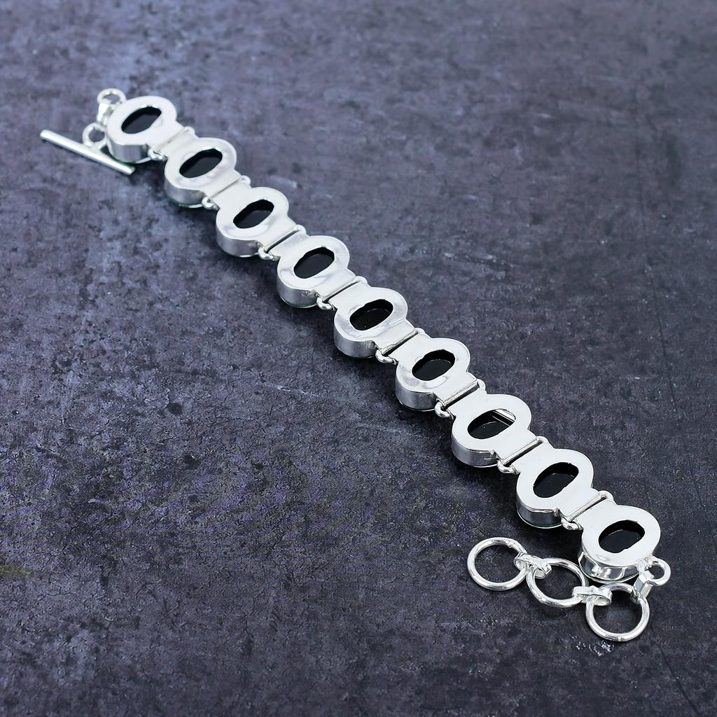 Green Triplet Opal Gemstone Handmade 925 Sterling Silver Bracelet 7-8" T4i25