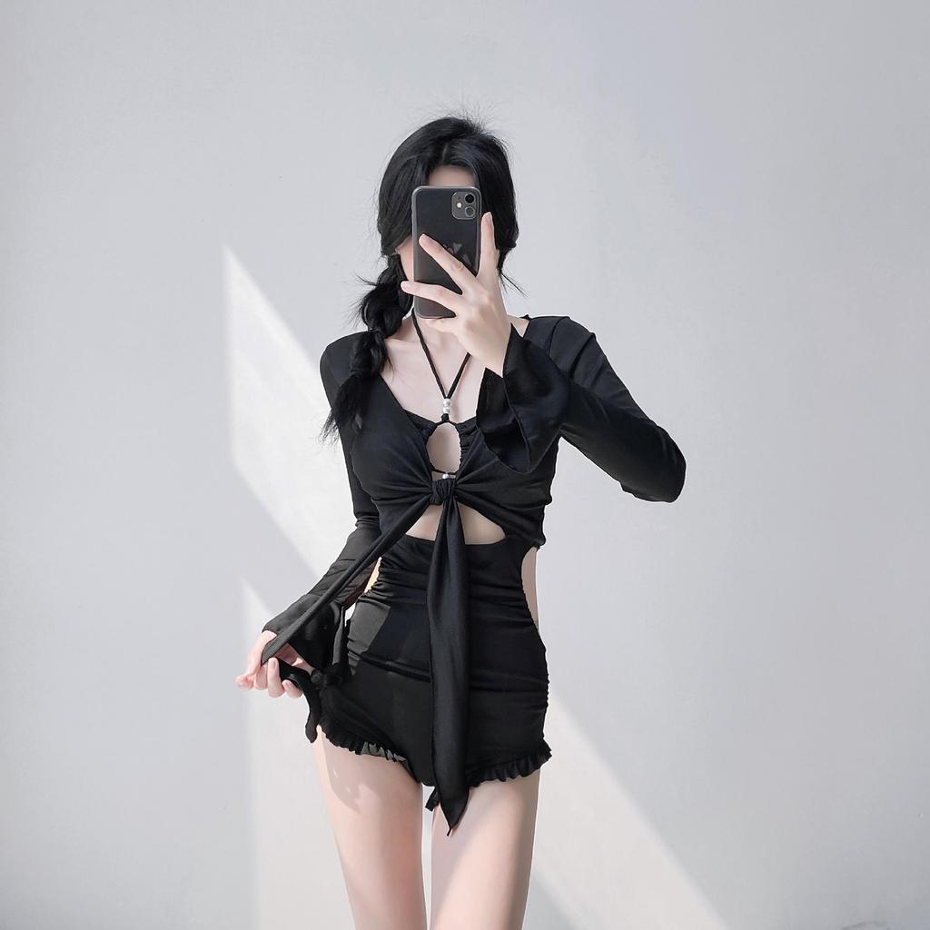 2025 Women's Two-Piece Slimming Swimsuit with Tummy Control, Full-Cover Long Sleeve Cover-Up, High-End Conservative Resort Wear