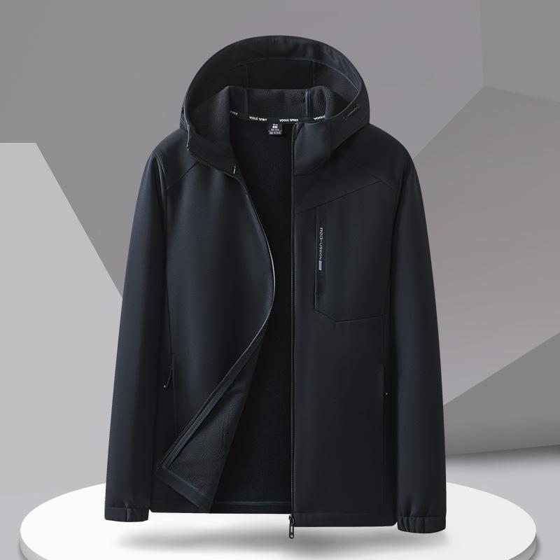 Men's Autumn and Winter Warm Outdoor Fleece Soft Shell Assault Jacket Casual Patchwork Jacket Windproof Waterproof Jacket