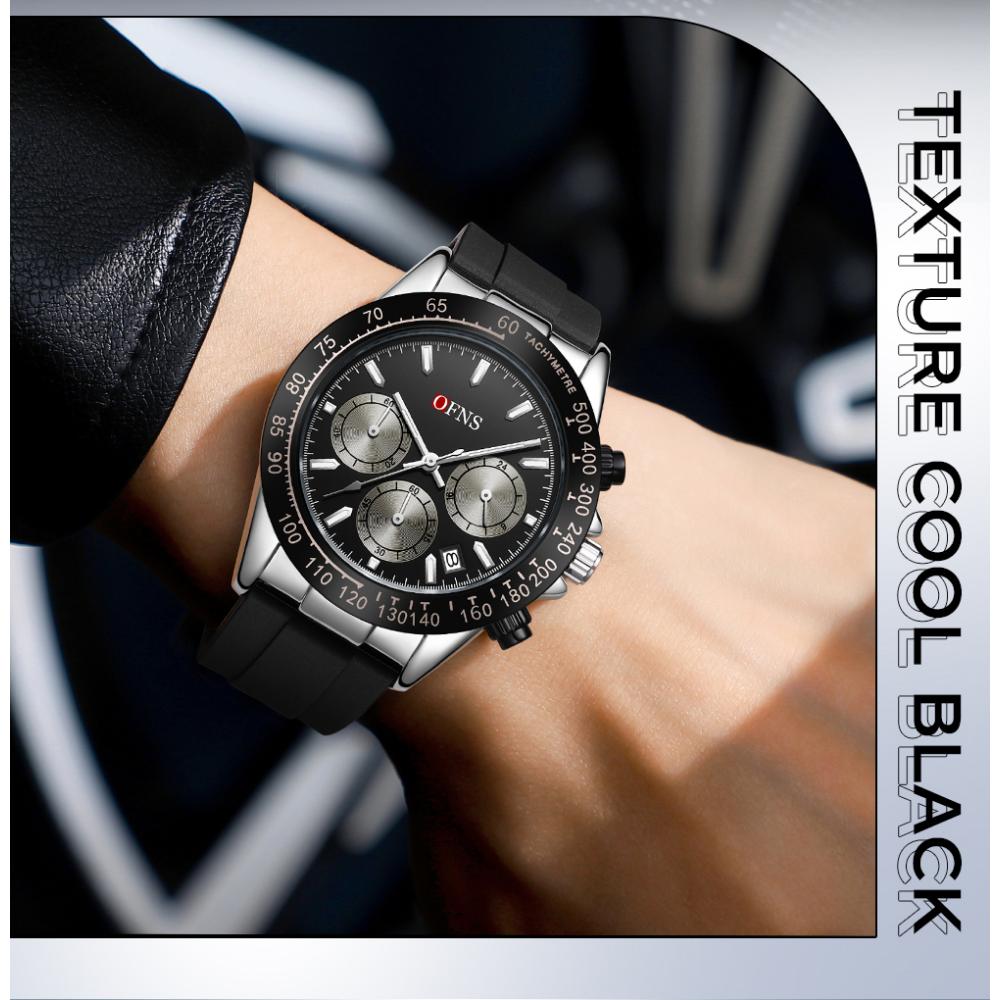 Роскошные мужские кварцевые часы, многофункциональные, три очка, шесть стрелок, хронограф, водонепроницаемые, ночник, мужские кварцевые часы