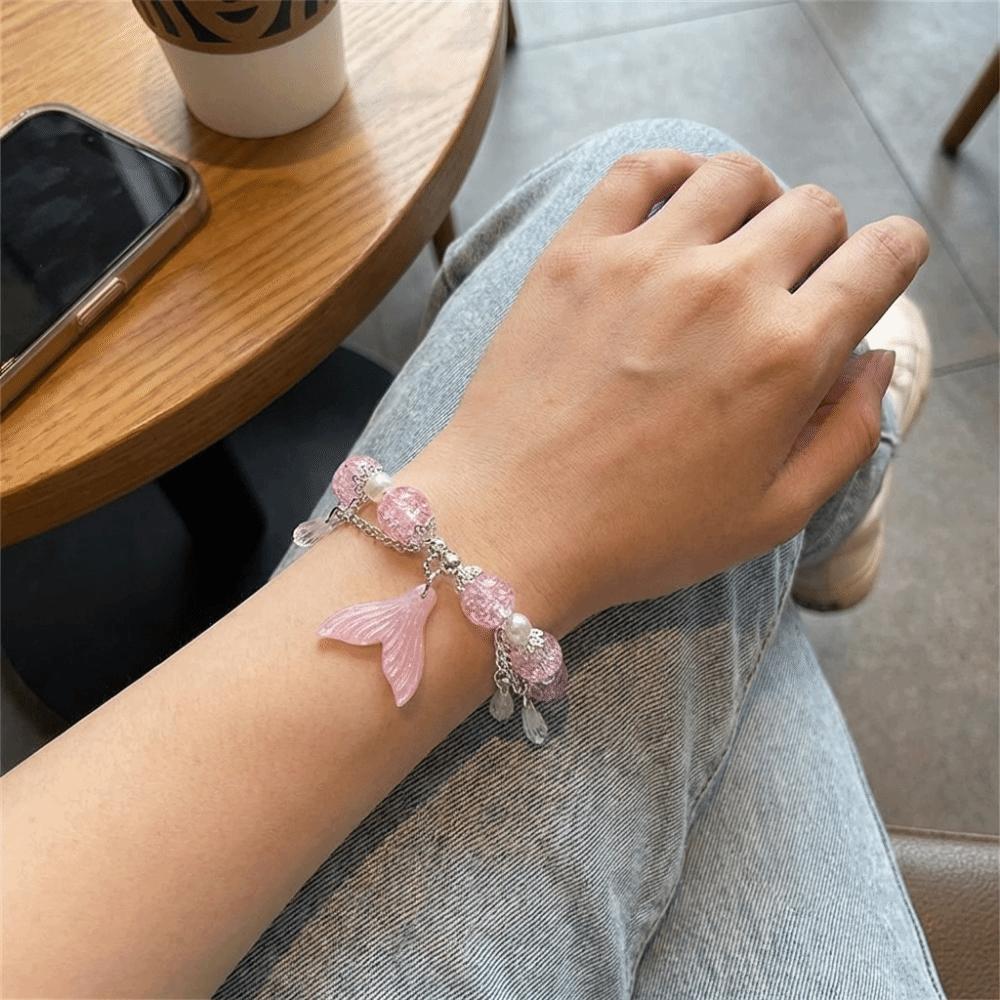Sweet Fishtail Crystal Bracelet Colorful Beads Sweet Lucky Hand Chain Fashion Accessory