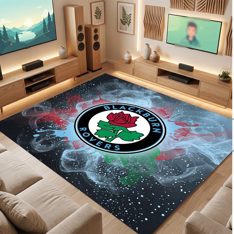 Blackburn Rovers Football Print Crystal Velvet Rug, Comfortable Water Absorbent Non Slip Indoor Floor Carpet