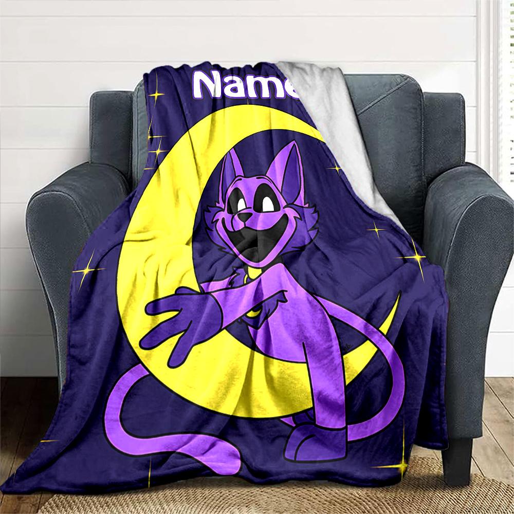 Customiz Name Personality Smiling Critters Blanket Soft &Warm Sofa Office Bed Travel Lunch Break Blanket, Gift Suitable All Seasons