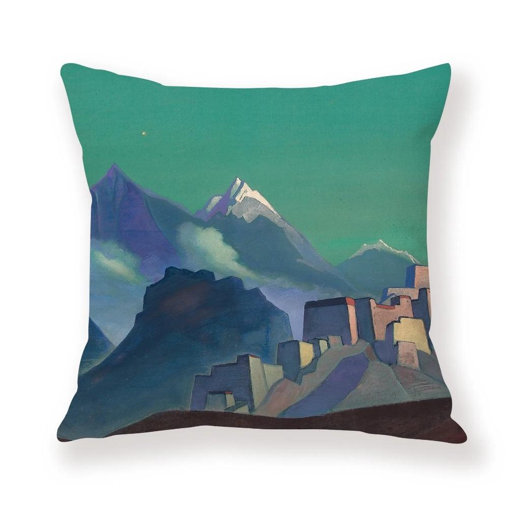 Juste de coussin de voiture de canape de Bureau, taie d'oreiller de luxe, украшение дома, мотив ciel coloré de montagne de neige