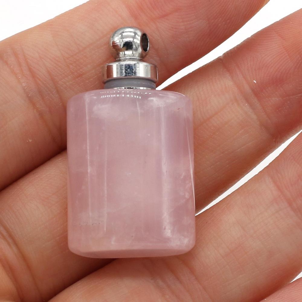1Pc Flat Cylindrical Natural Stone Perfume Bottle Pendant, Reiki Healing Crystal Gems Charms for DIY Necklace Hanging Decorative Jewelry Making Crafts