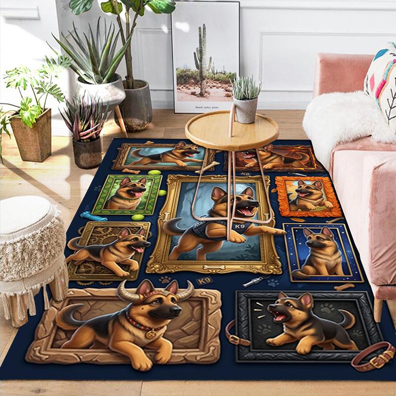 German Shepherd Portraits Pattern Rug Floor Mat for Living Room or Bedroom Soft and Comfortable Carpet a Gift for Birthday and Holiday.