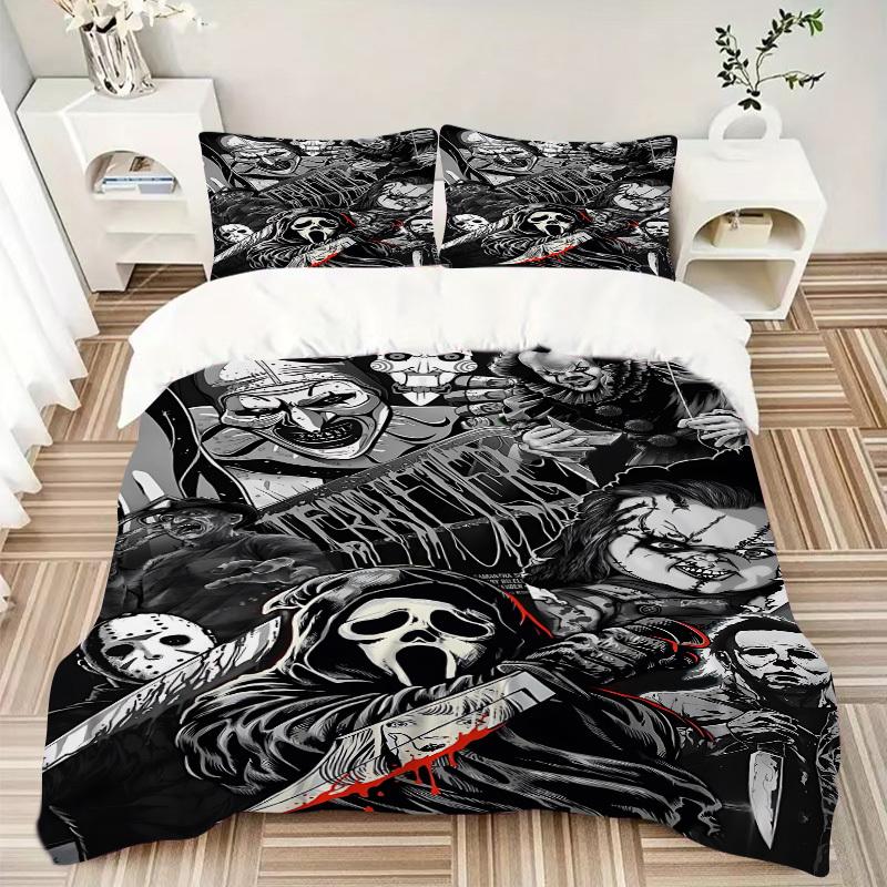 3pcs Horror Characters Duvet Cover Set, 1 Duvet Cover + 2 Pillowcases (No Insert), High-Definition Print, Home & Dorm Set yy251208048