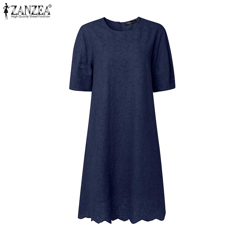 ZANZEA Женское элегантное платье-туника с пышными рукавами, кружевной вставкой спереди, крючком, пэчворк, в повседневном стиле