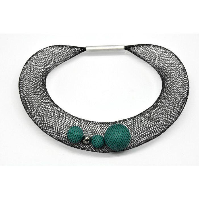 Elena Valenti - Ras de cou Ciambella Grande - Résille et polymère vert canard
