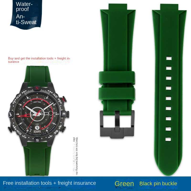 Выпуклый ремешок для часов Силиконовый браслет для timex T2N738 T2N739 T2N720 T2N721 T49706 Ремешок для часов с бабочкой Резиновый ремешок 24X16 мм