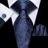 Hi-Tie Dark Gold Plaid Jacquard Mens Silk Tie Classic Necktie Cufflink Hanky Set