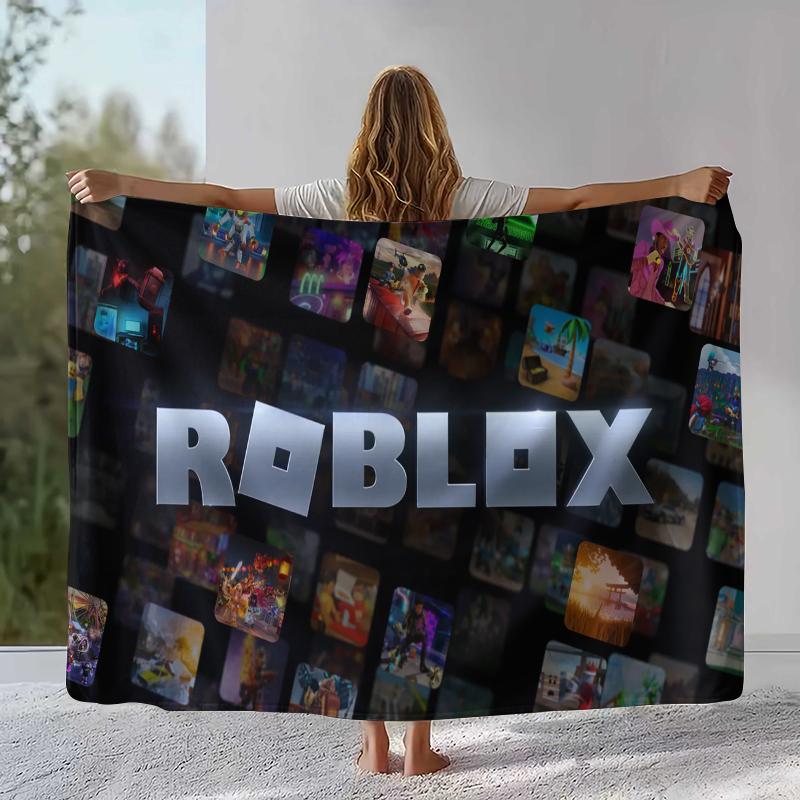 Игровое одеяло из фланели с мультяшным принтом R-Robloxs, ультрамягкое теплое плюшевое покрывало для дома, спальни, кровати, дивана, офиса, кемпинга, пикника, подарок