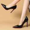 Autumn New 2024 Black Patent Leather Pointed Toe Red Rubber Sole Women's High Heels Party Shoes Sexy Women's Dress Stilettos