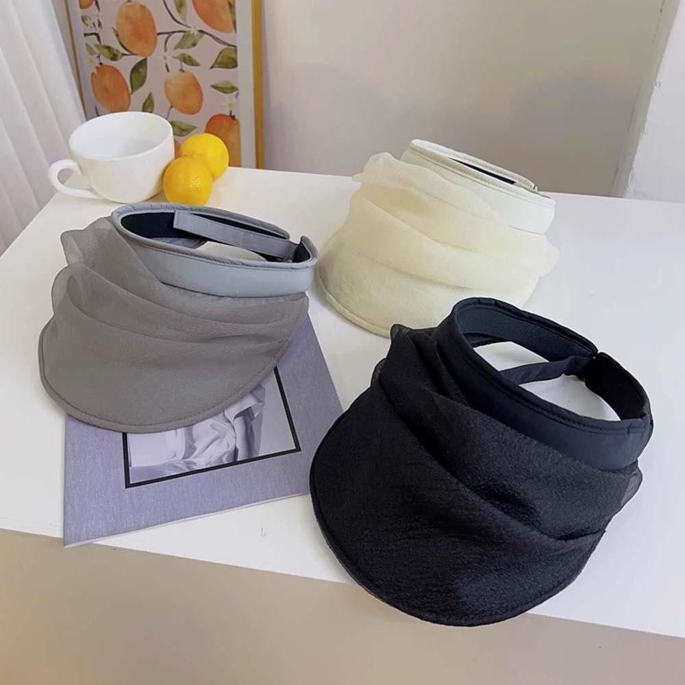 Solid Color Folding Sunshade Hat Portable Sunscreen Empty Top Hat Wide Brim Visor Caps Vacation