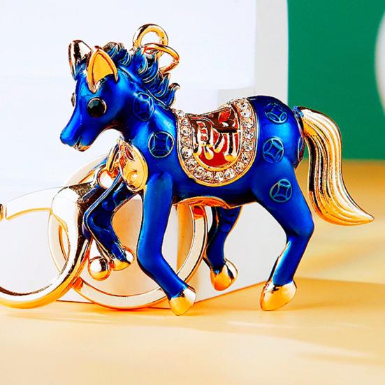 Брелок-подвеска двусторонний со стразами, китайский зодиак, привлекающая удачу лошадь, металлический шарм для сумки